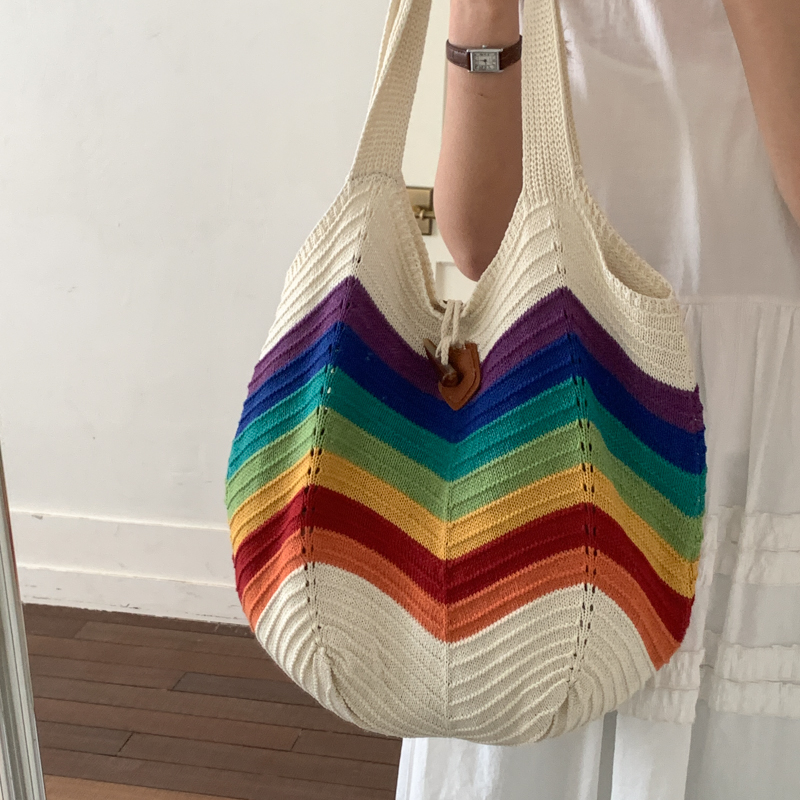 Crochet Market Bag - Tas Pantai Rajut Crochet Pelangi untuk