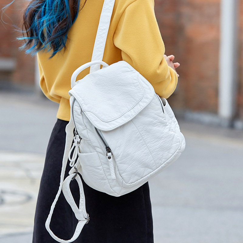 Women Bags White - Tas punggung wanita, ransel putih dicuci