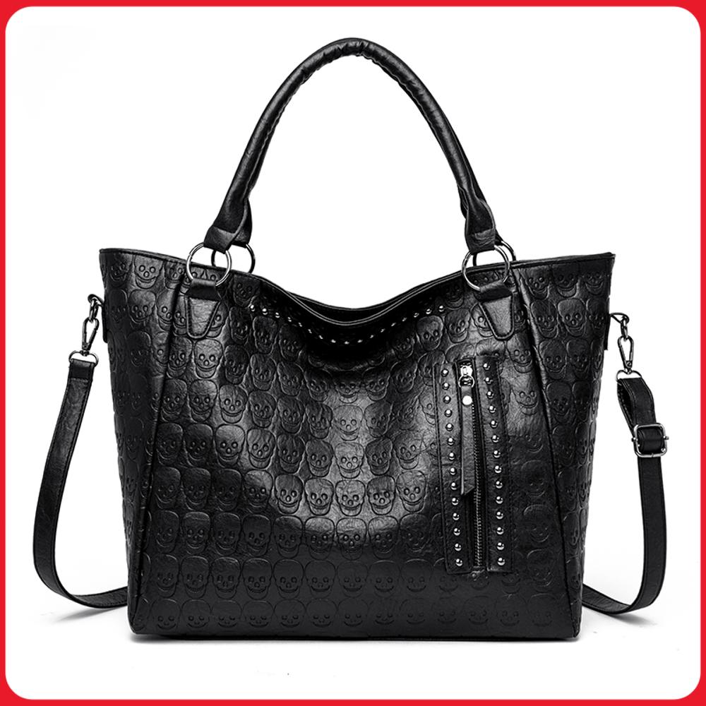 Women'S Work Bags Tote - Tas Selempang Punk Skull Kulit PU