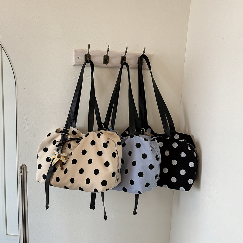 Women Handheld Bags - Tas Tote Kanvas Berlapis Motif Polka