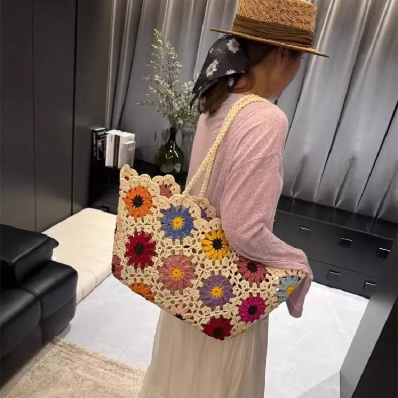 Crochet Market Bag - Tas Selempang Rajut Bunga Vintage Buatan