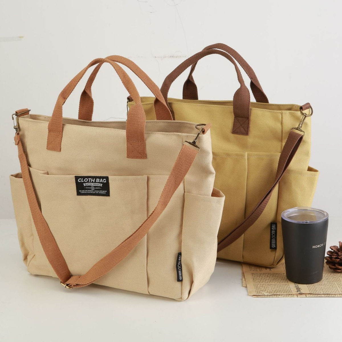 Women Handheld Bags - Tas Tote Kanvas, Tas Tangan Tebal