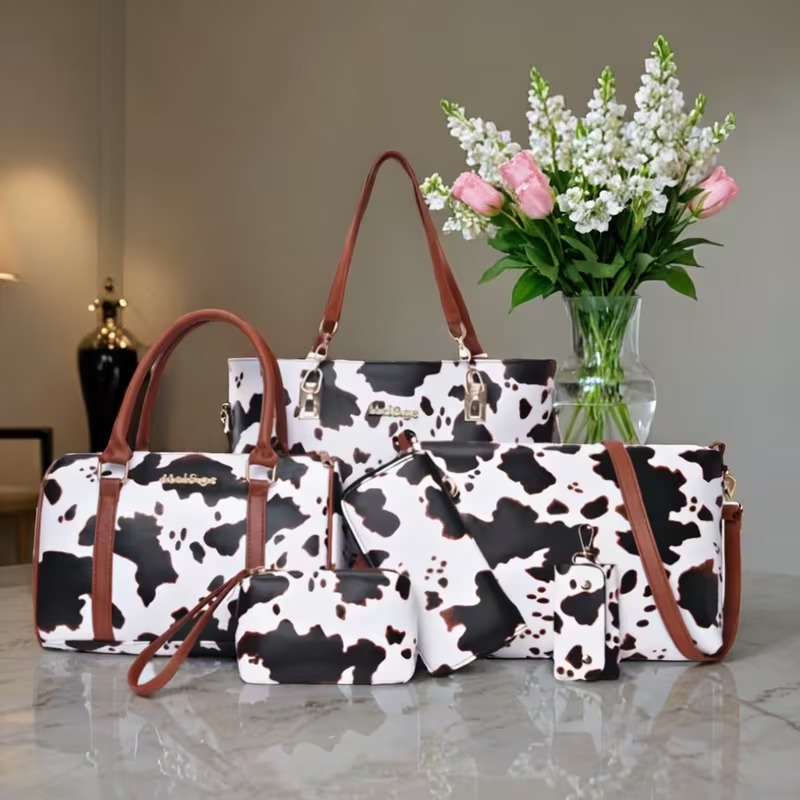 Set Tas Tote Motif Sapi PU 6-i - Women'S Bags Handbags ulasan dan harga