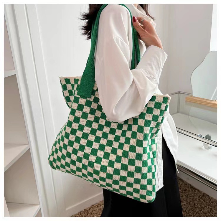 Tas Tote Wol Kotak-kotak Kapas - Women Bags Designer Sale ulasan dan harga