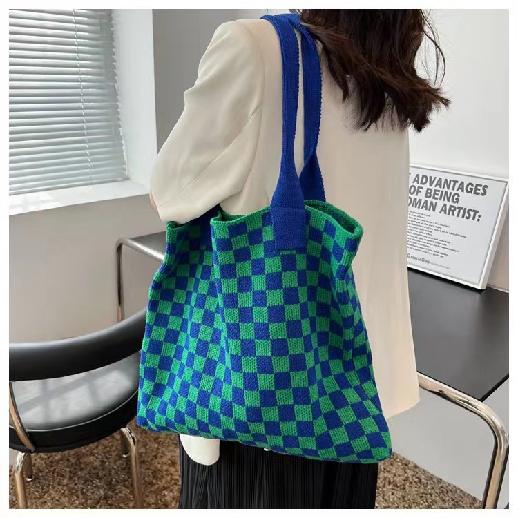 Tas Tote Wol Kotak-kotak Kapas - Women Bags Designer Sale ulasan dan harga