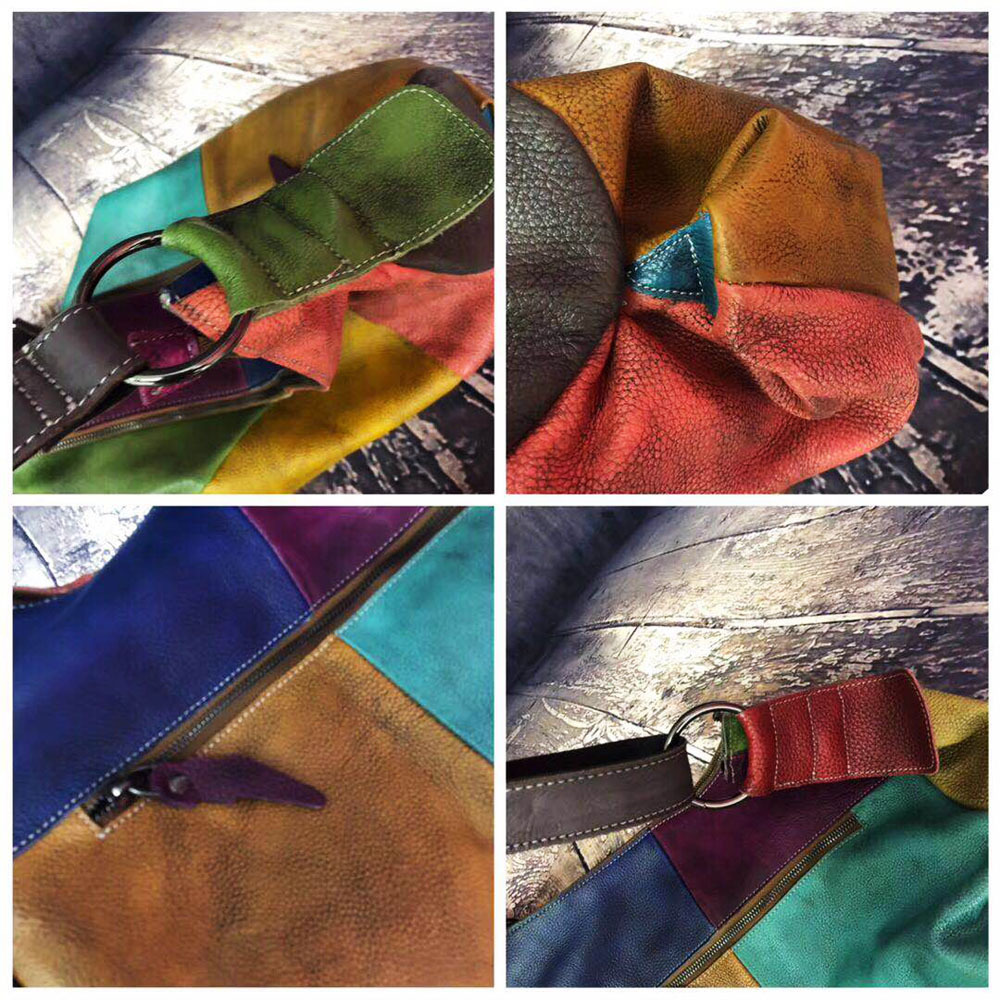 Patchwork Kulit Sapi Kulit Tas - Hobo Bag Slouchy ulasan dan harga