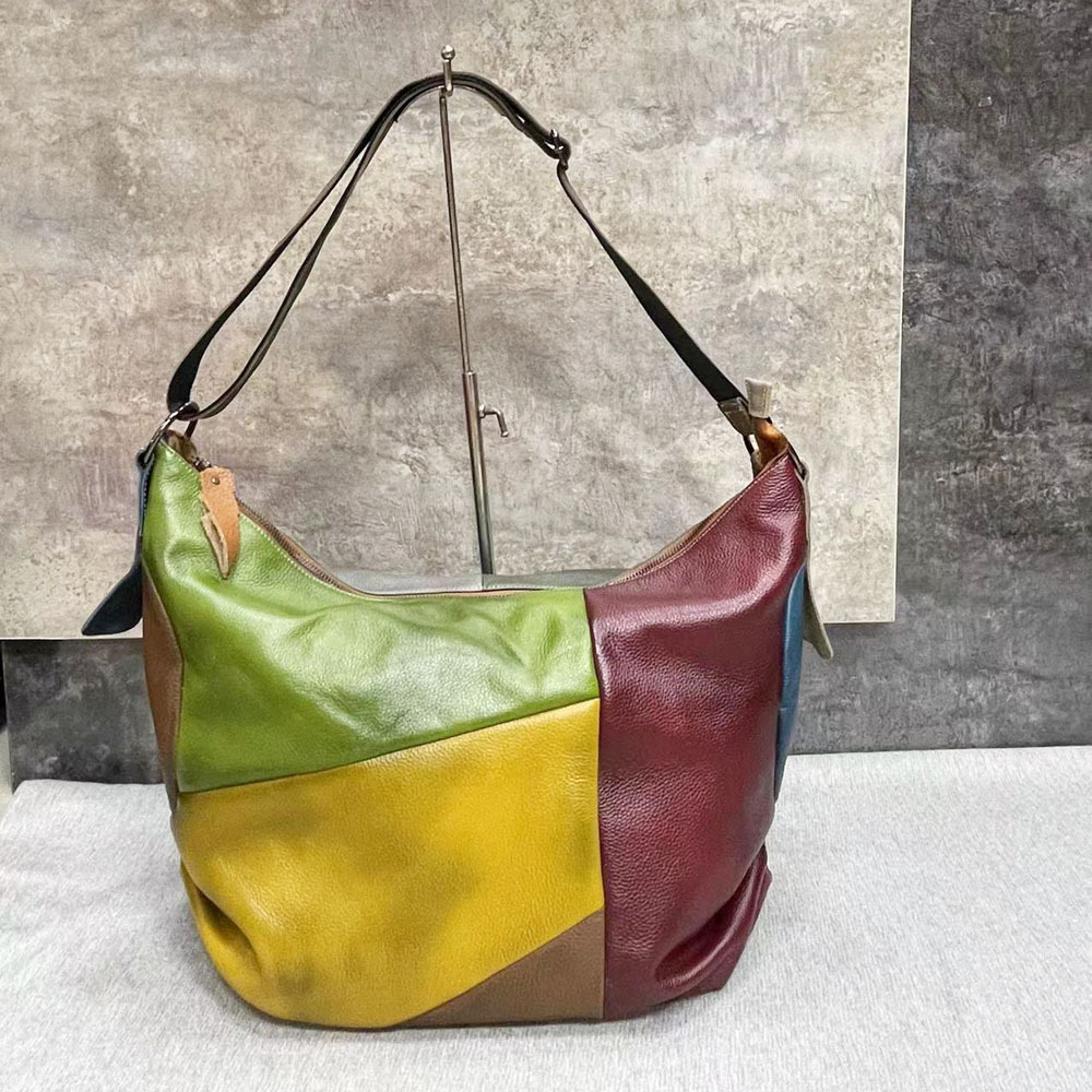 Patchwork Kulit Sapi Kulit Tas - Hobo Bag Slouchy ulasan dan harga